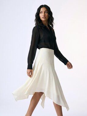 Zara Minimalist Asymmetrical Midi Skirt White M
